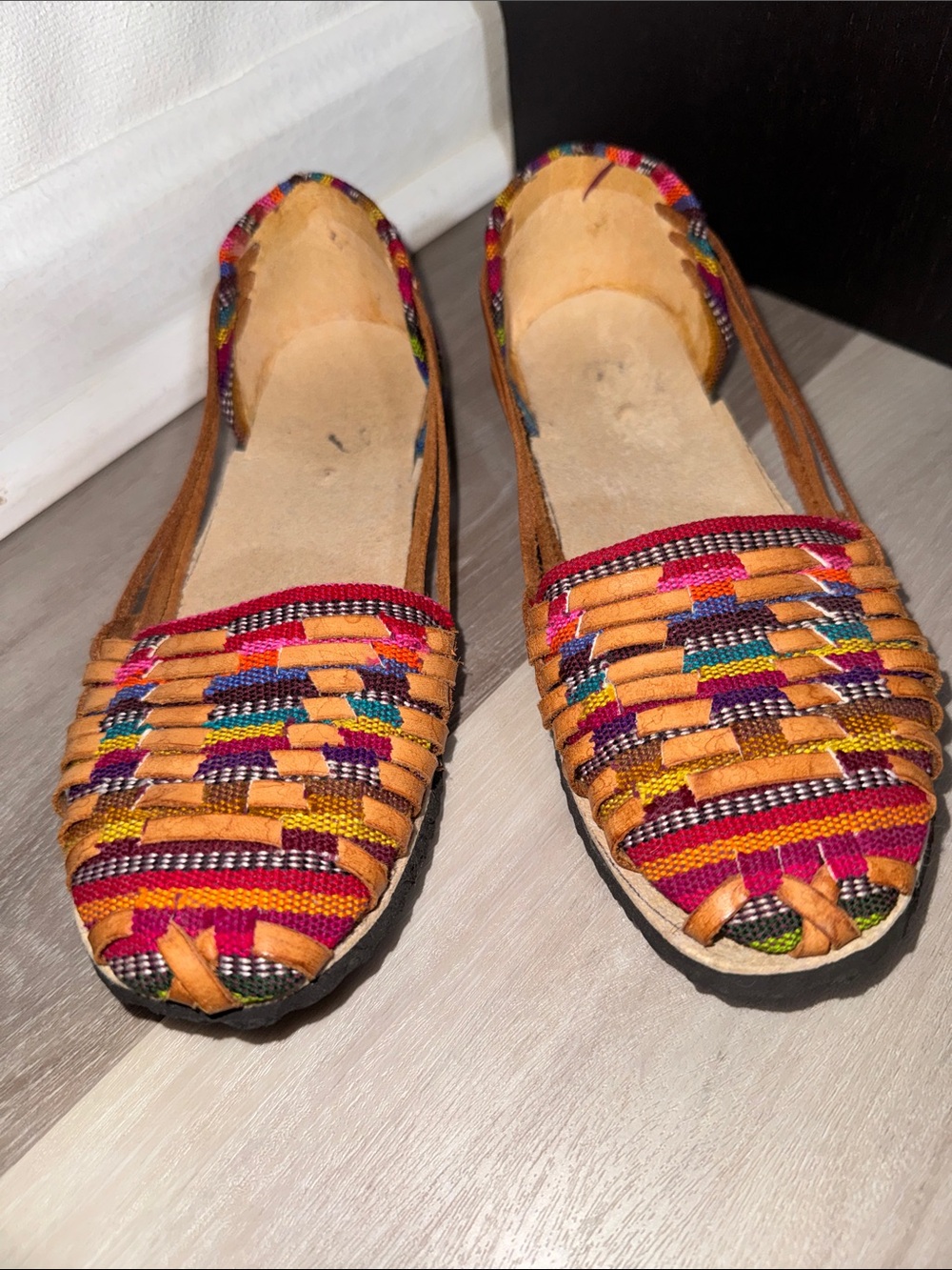 Handwoven Leather Huarache Flats in Multicolor